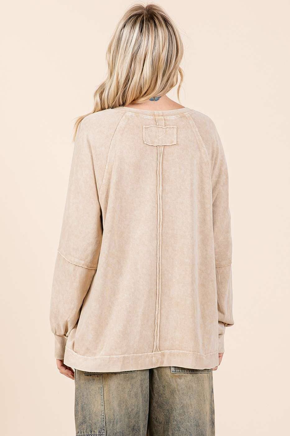 Mineral Wash Raglan Long Sleeve Oversized Top S15303