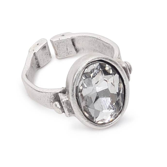 Handmade Clear Crystal Brass Ring - 6936