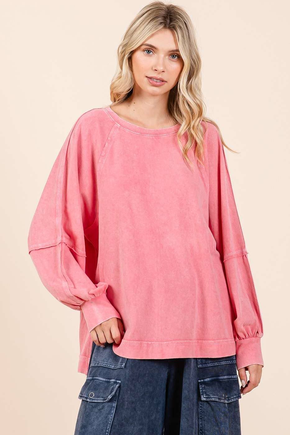 Mineral Wash Raglan Long Sleeve Oversized Top S15303