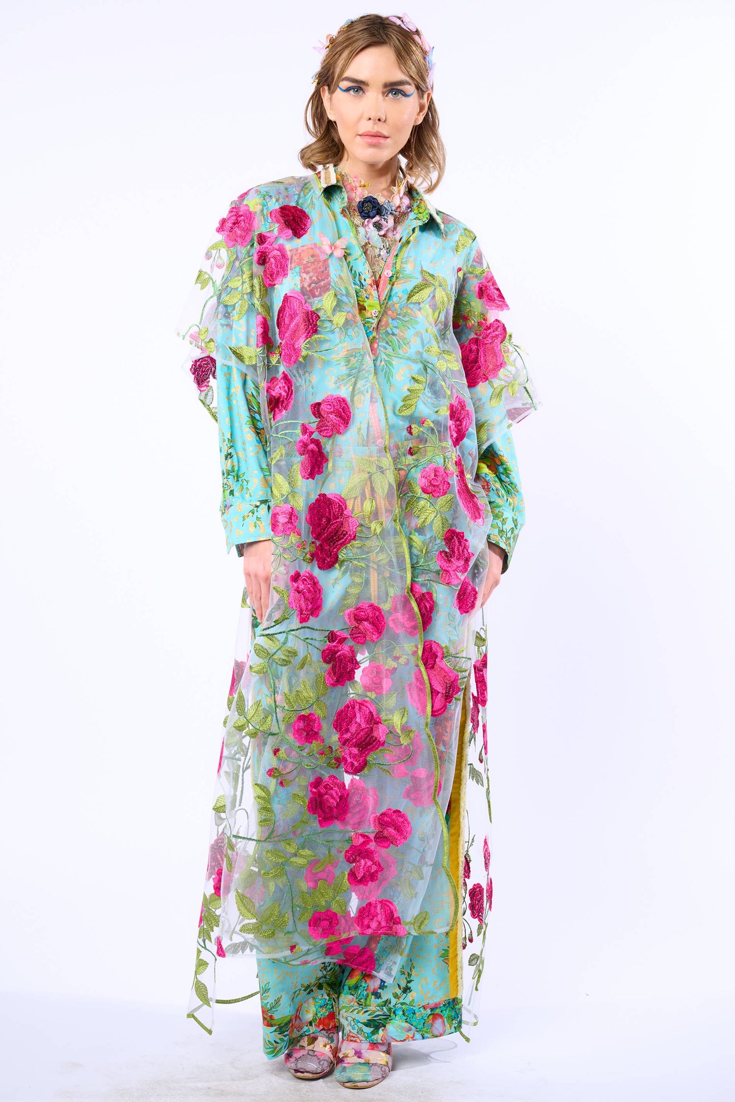 Holiday Of Love Embroidered Mesh Kimono / Topper : Rose Embroidery / One Size