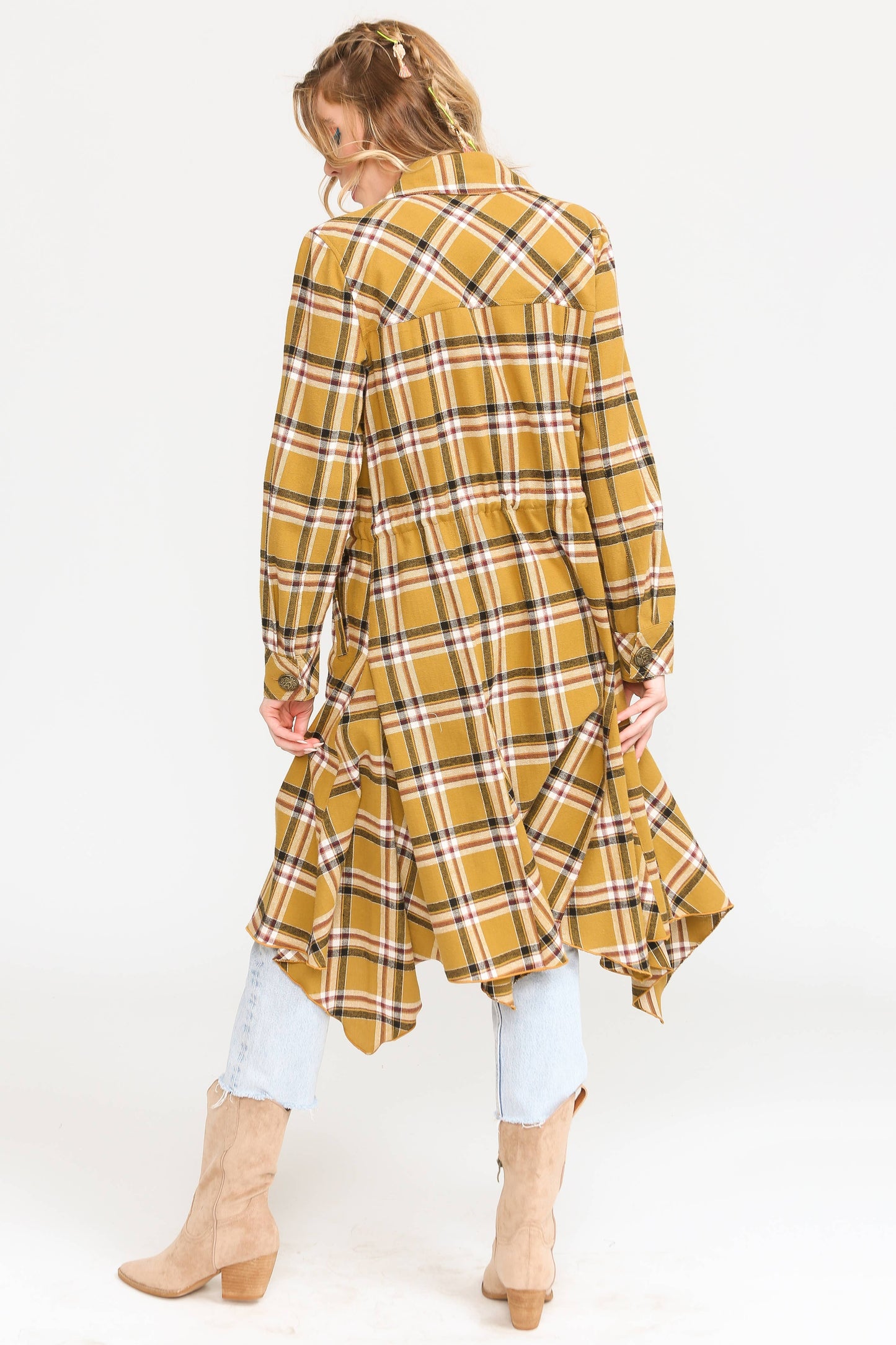 Coco Plaid Trench Coat: Mustard Combo / M