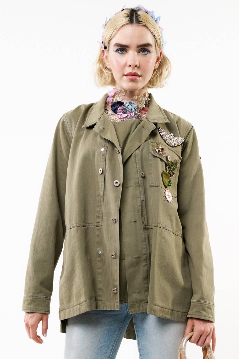 Aria Twill Jacket - Pins Included: Army / S