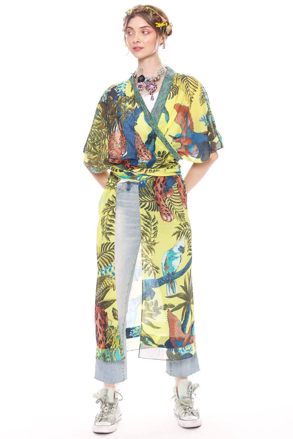 Wild Nights Maxi Kimono: One Size / Lime Tropical