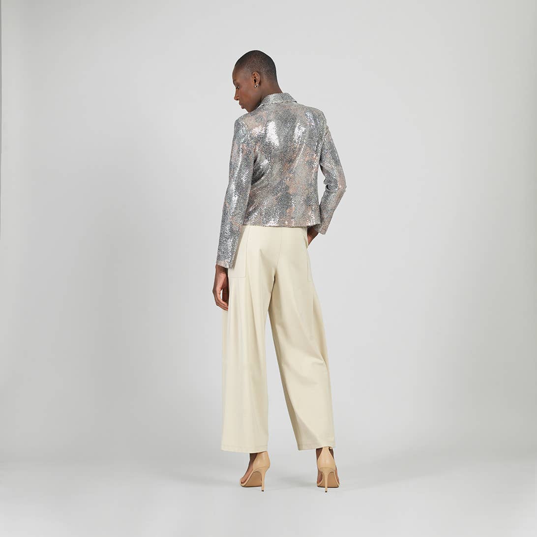 JK525PS - Sequin Knit - Modern Button Blazer - Champagne: Champagne / S