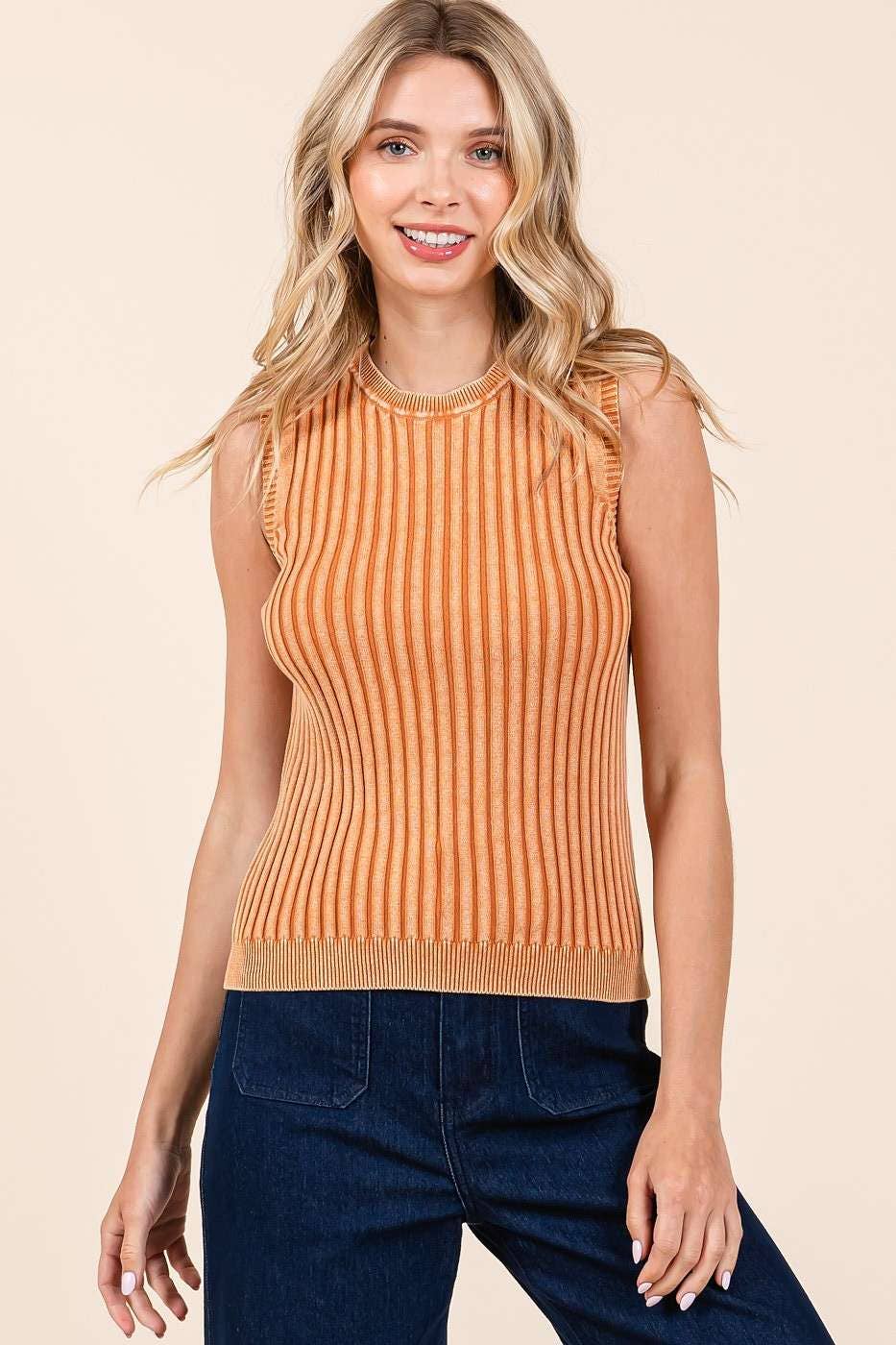 Mineral Wash Sleeveless Rib Knit Sweater Tank Top S20770