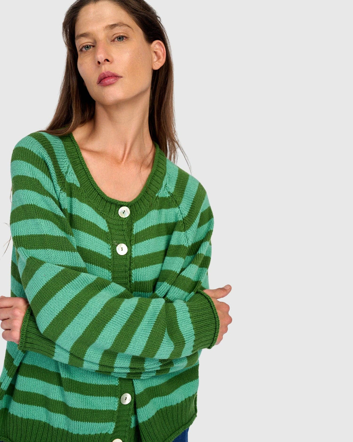 Sunny Stripe Cardigan, Green: Green / ONE SIZE