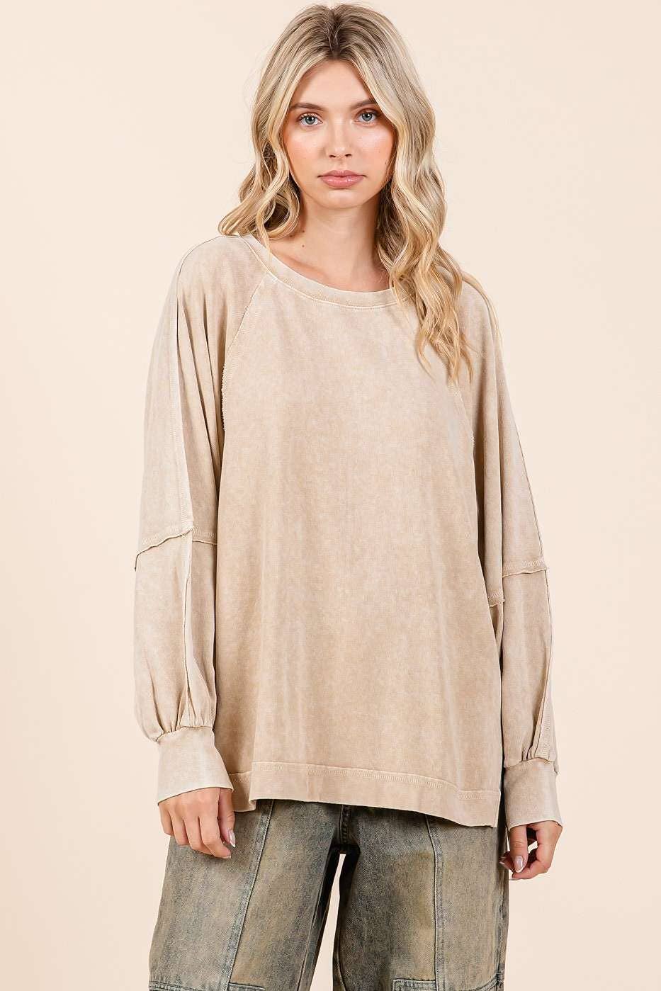 Mineral Wash Raglan Long Sleeve Oversized Top S15303