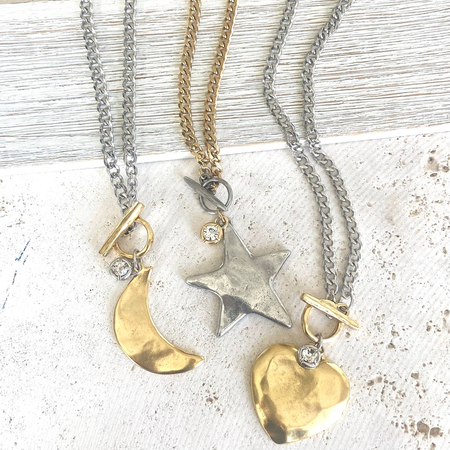 Star moon heart mixed meta necklaces no tarnish jewelry 2025: 19” / Gold Heart
