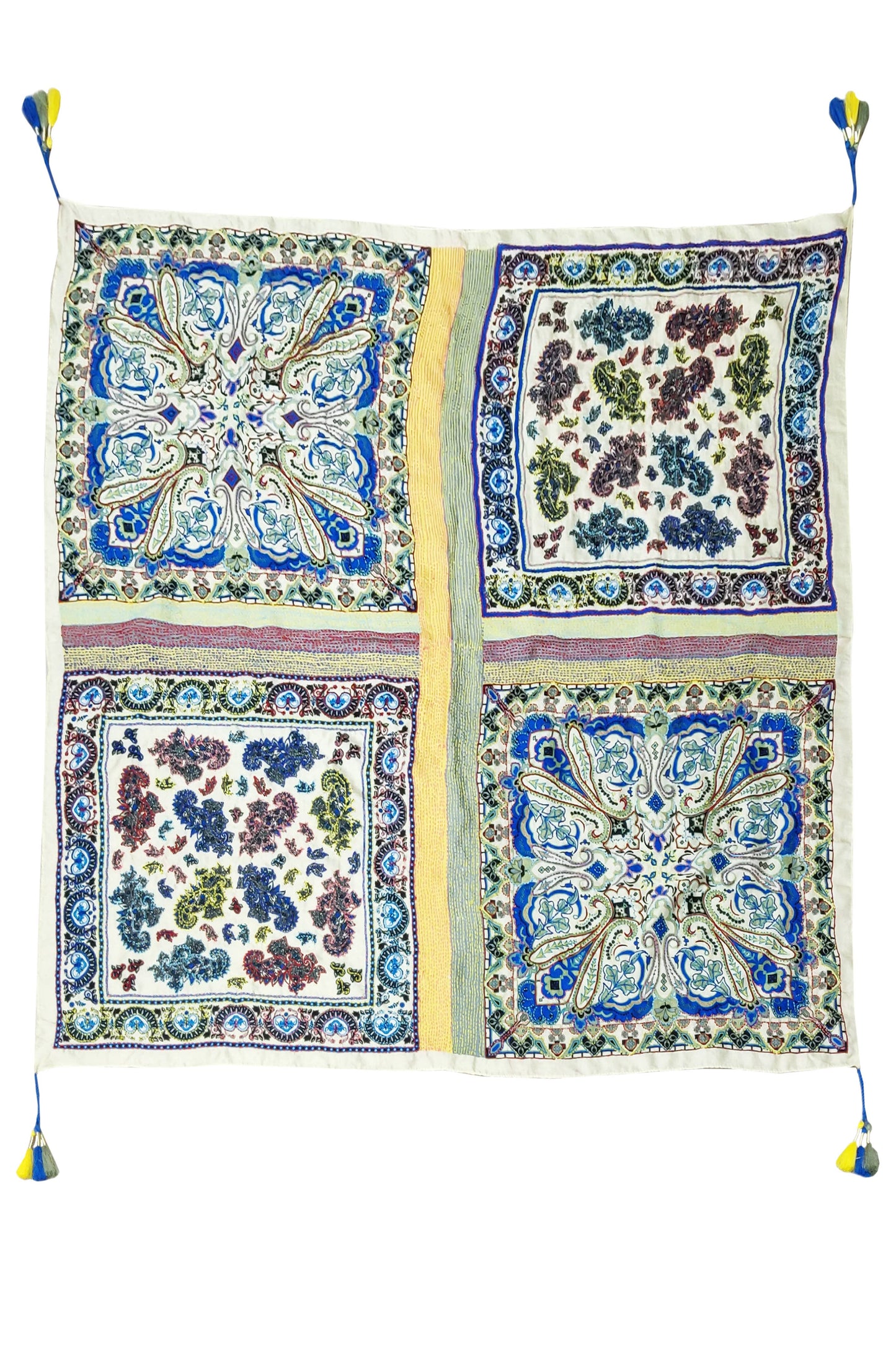 Crafted Hand Stitched Silk Scarf: Sage/Blue Combo / One Size