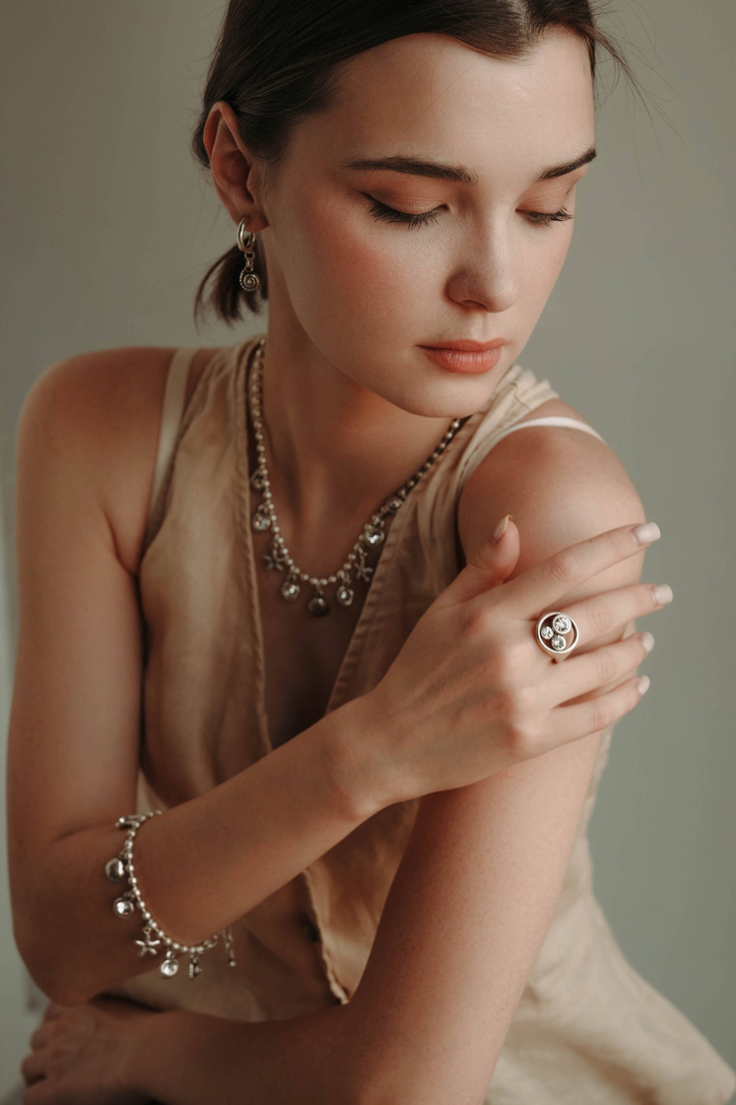 Handmade Crystal Brass Ring - 6827