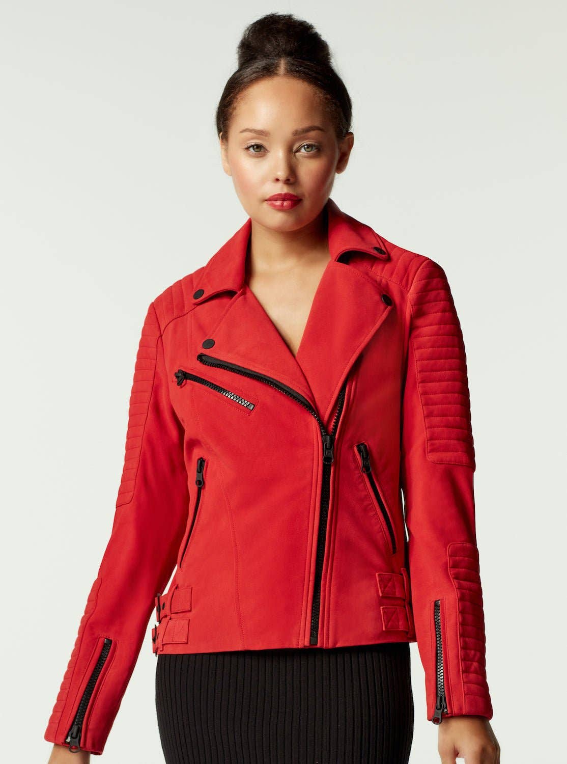 Cherie Suede Motorcycle Jacket - Blanc Noir