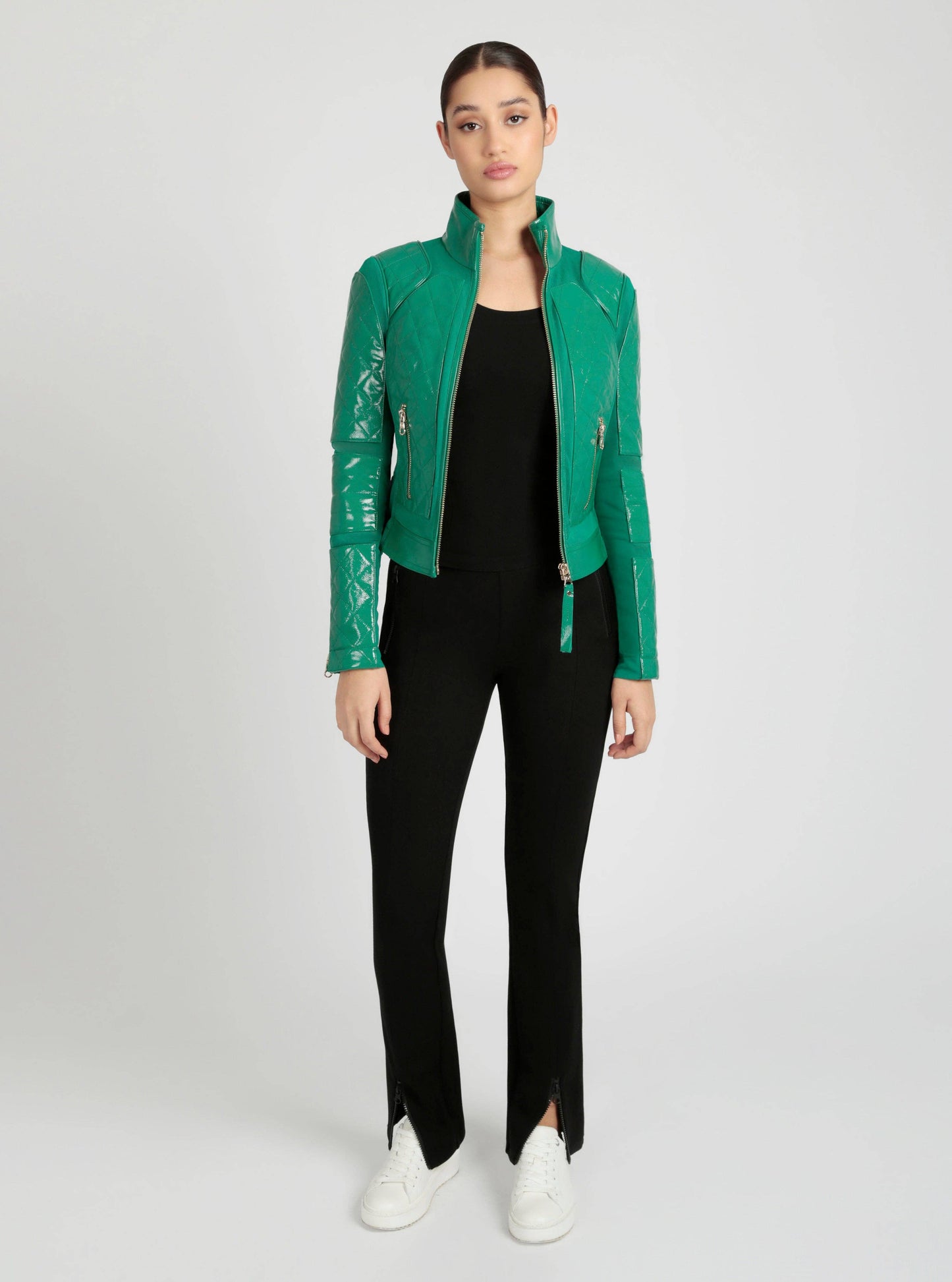 Crushed Patent Leather Gold Mesh Moto JLS - Blanc Noir