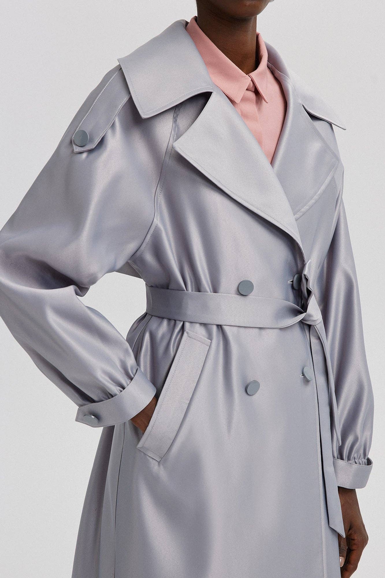 Satin Trench Coat: Standart 24S1X0012 - Touché Prive