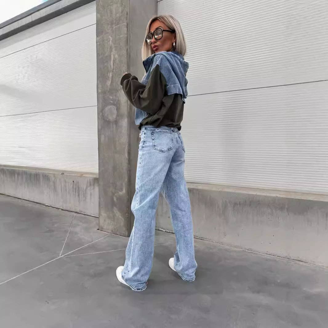 Casual Oversized Denim Hoodie for Women: White / S
