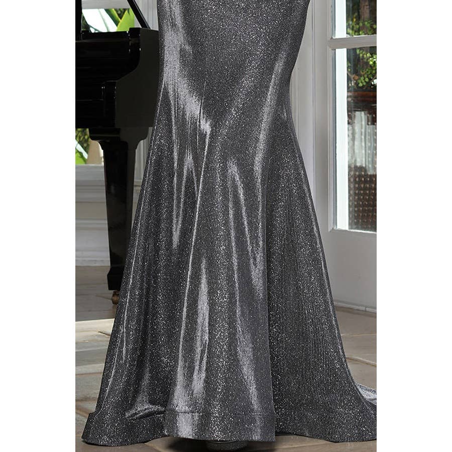 Cap Sleeve Embroidered Glitter Mesh MoB Gown: Champagne / 14