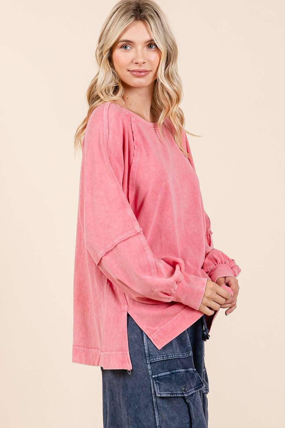 Mineral Wash Raglan Long Sleeve Oversized Top S15303