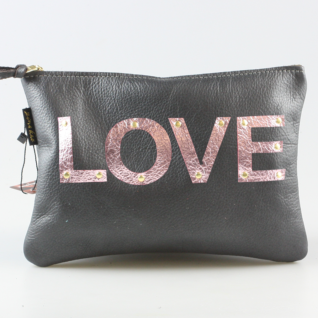 The Metallic Applique Carter: LOVE: Pewter w/Rose letters