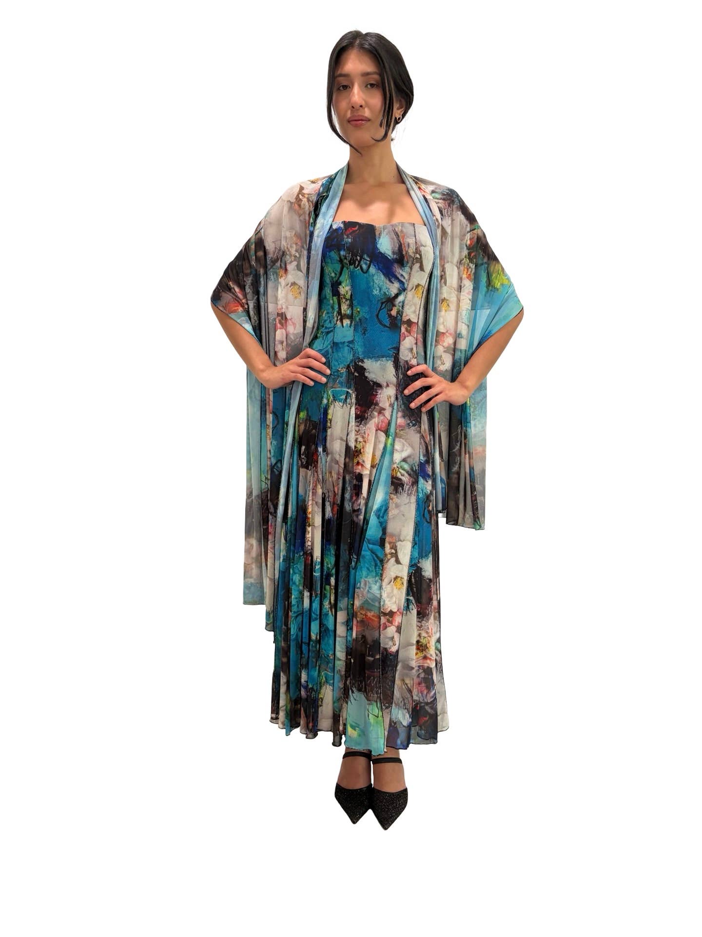 TIANNA Sleeveless Tea Length Fit N Flare Paneled Dress : L