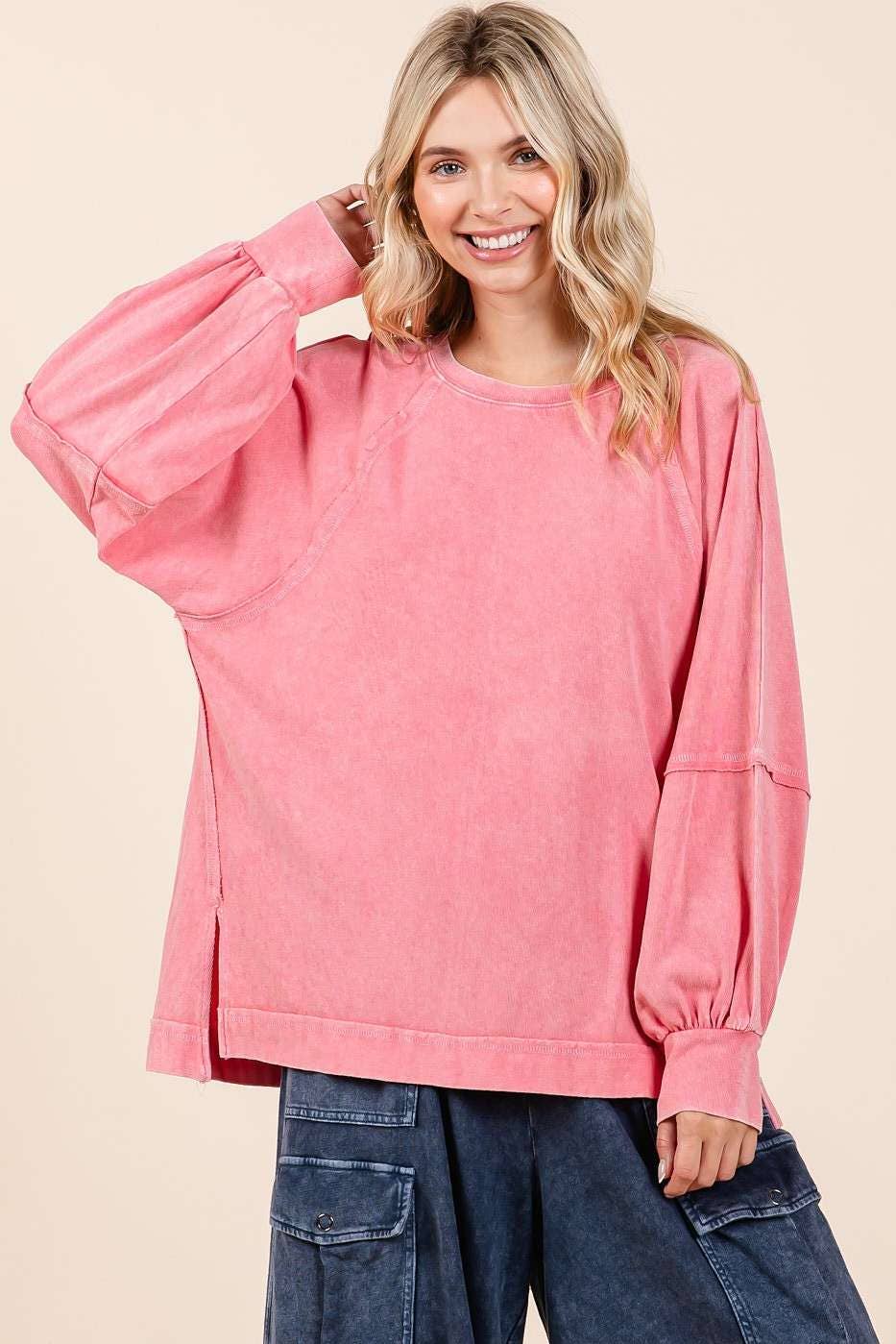 Mineral Wash Raglan Long Sleeve Oversized Top S15303