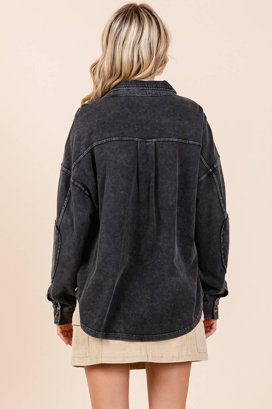 Mineral Wash French Terry Elbow Patch Shacket S15259