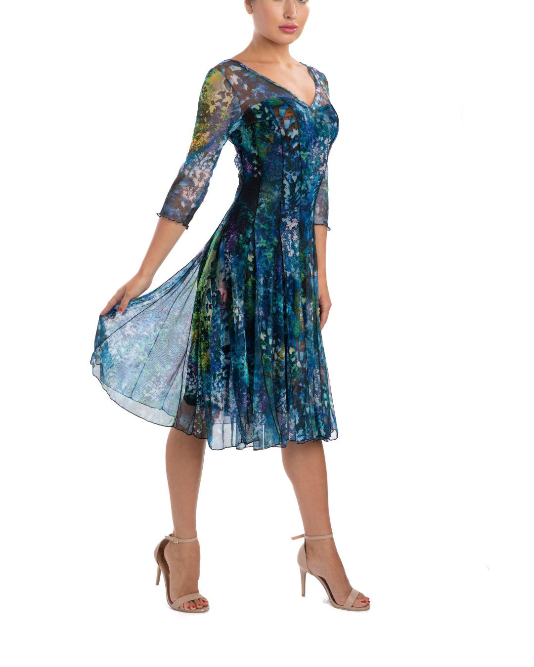 QUELLA Fit and Flare 3/4 Sleeves Fit and flared Print Dress - Elana Kattan