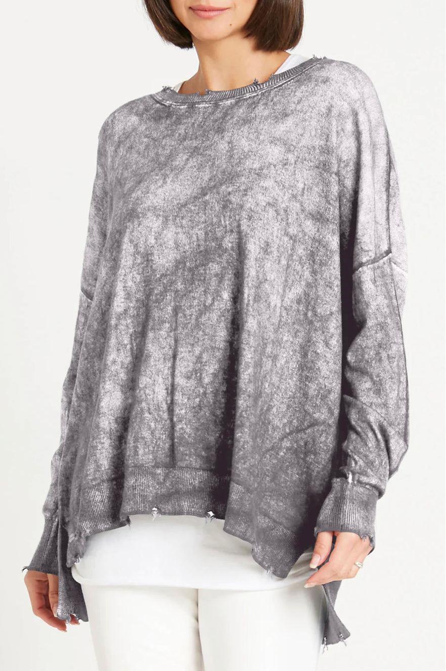 Long Distressed Crewneck Sweater 116KL - PLANET