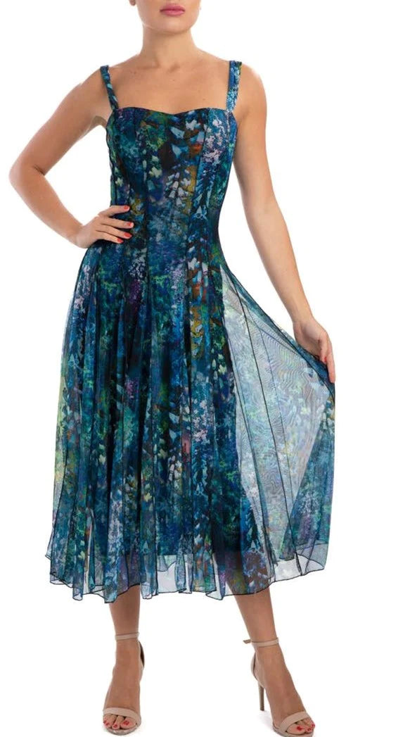 QUELLA Sleeveless Tea Length Fit N Flare Paneled Dress - Elana Kattan