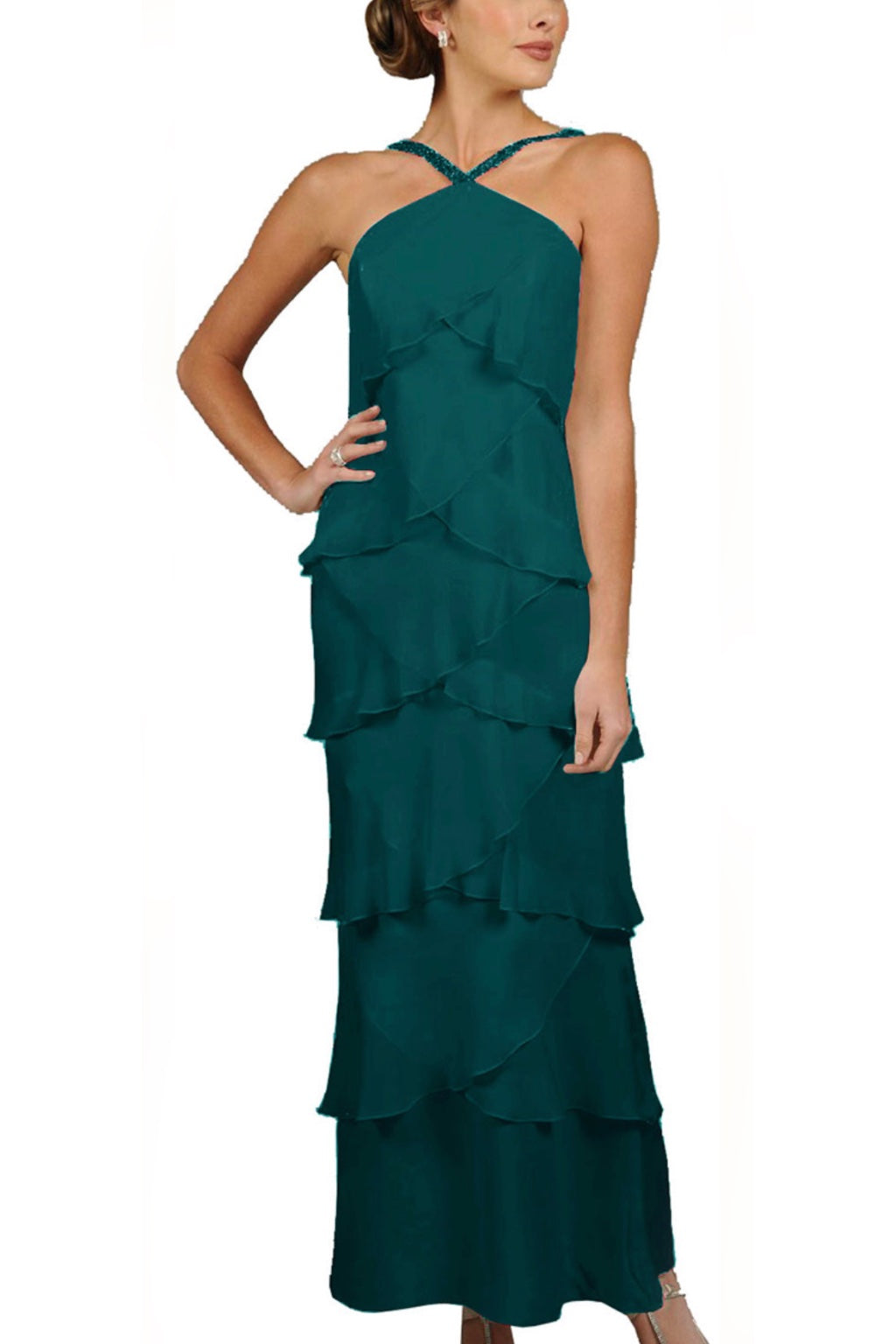 Beaded Halter Tiered Sheath Dress - Alexander by Daymor