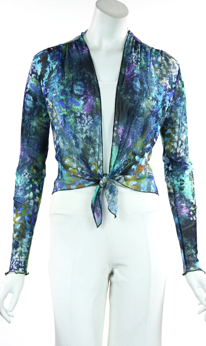 QUELLA Sheer Long Sleeve Print Bolero Cover-up - Elana Kattan