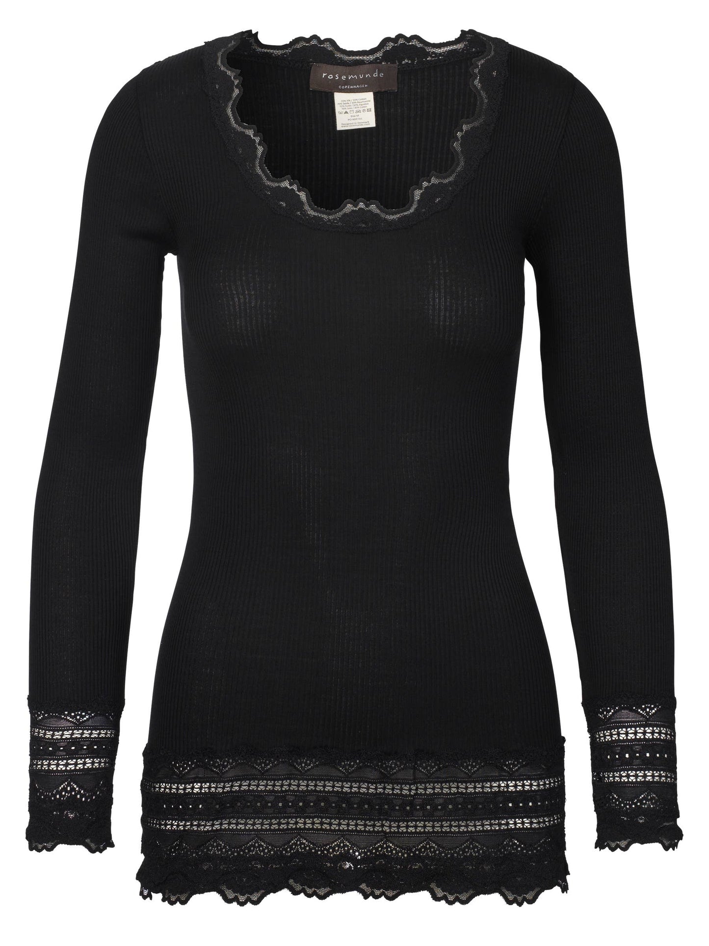 Silk T-shirt LS w/Wide Lace - Rosemunde