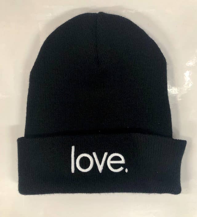 Love. Embroidered Cuffed Knit Beanie (Black)