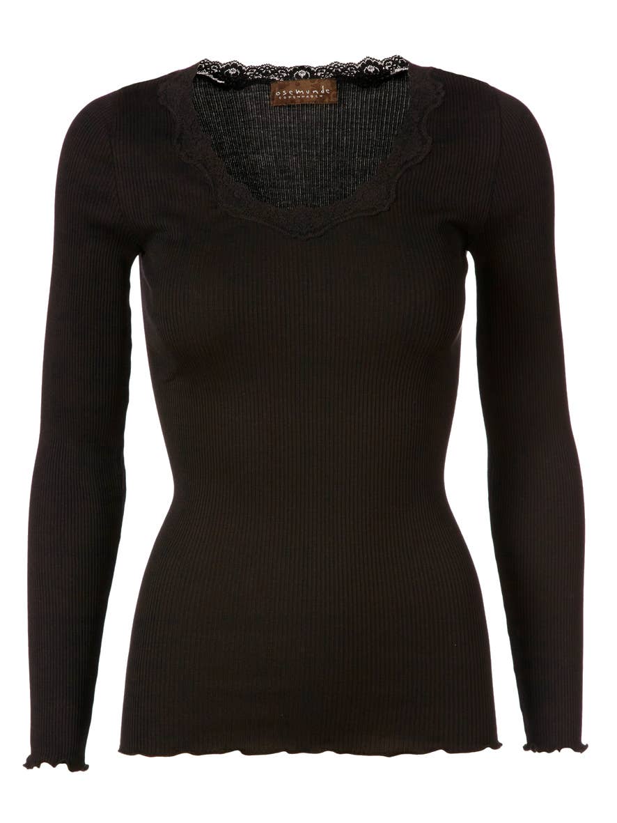 Silk T-shirt LS w/Lace - Rosemunde