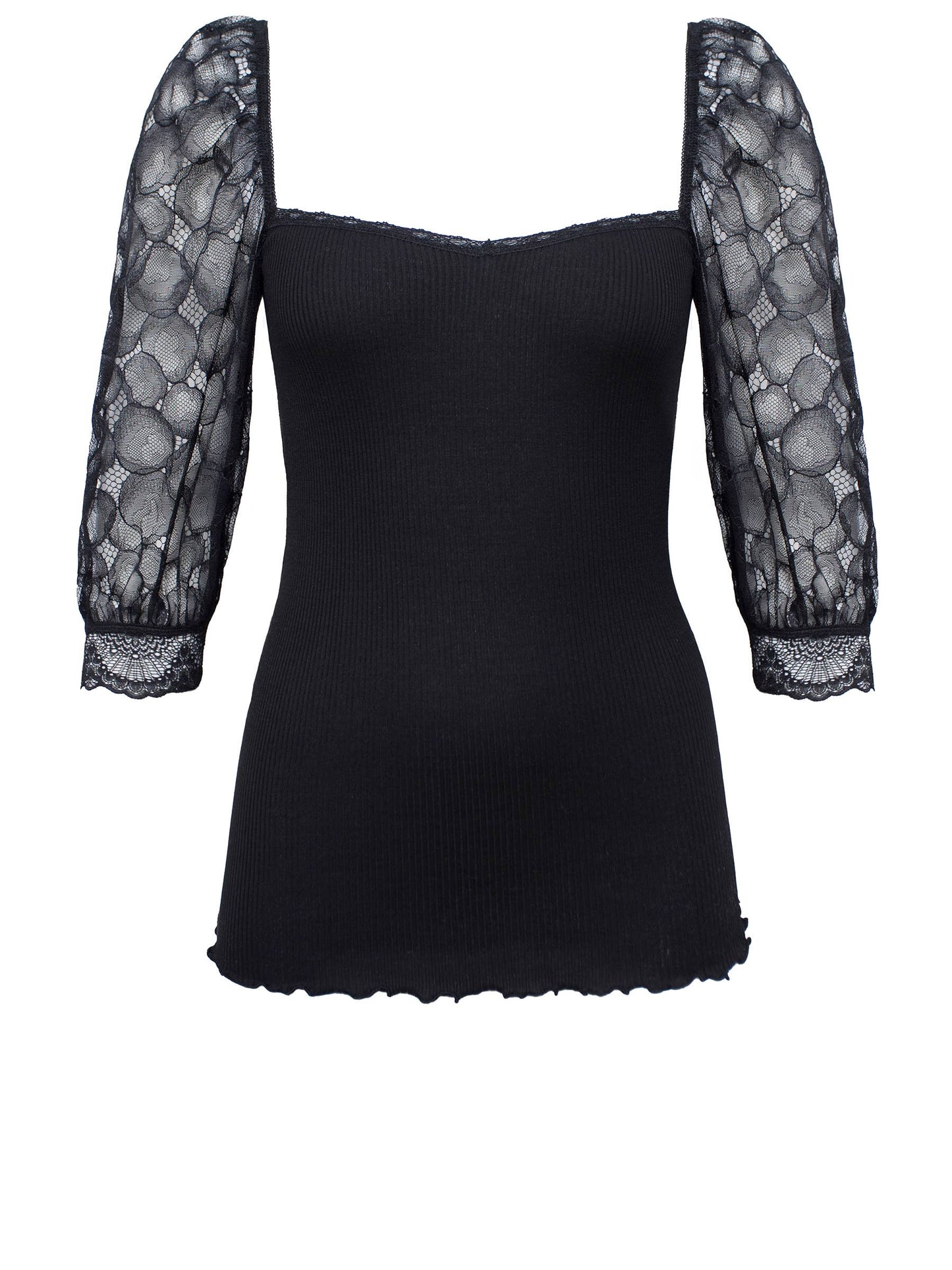 Silk T-shirt w/ 3/4 lace sleeves