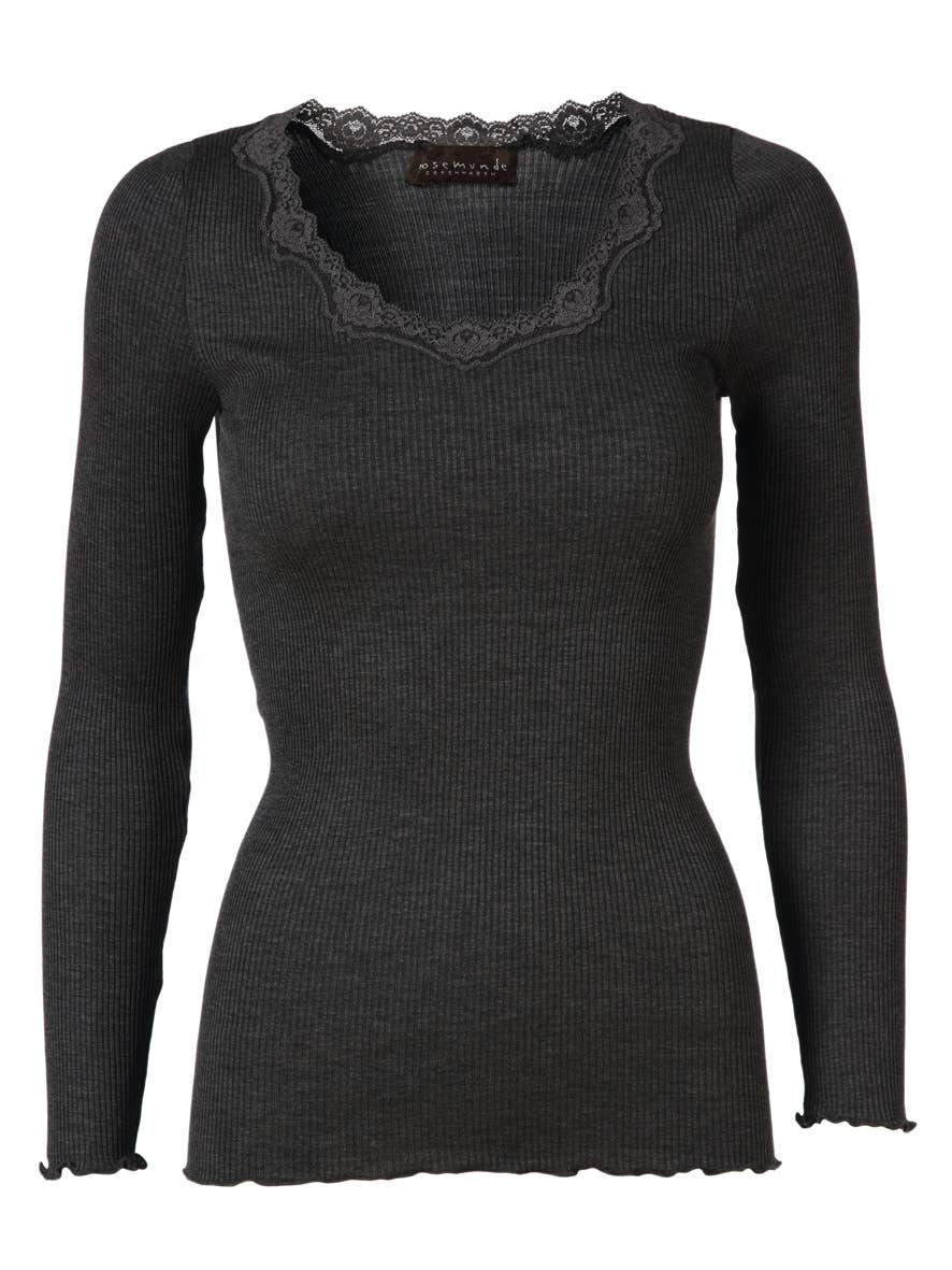 Silk T-shirt LS w/Lace - Rosemunde
