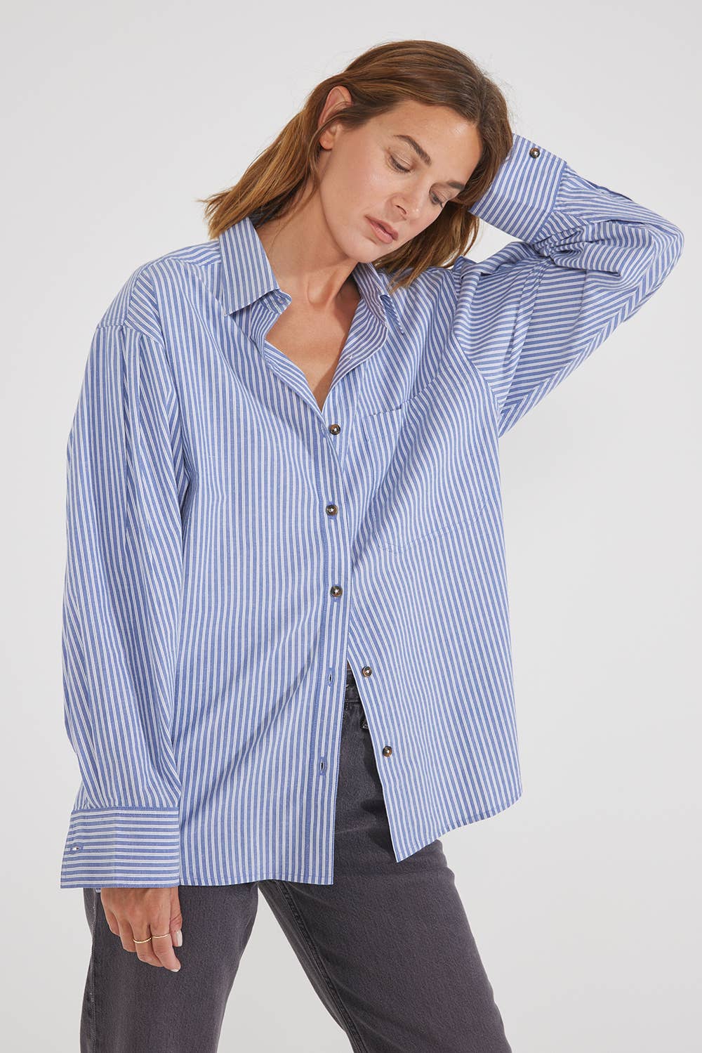 Mallory Pleat Sleeve Shirt Salute Stripe - Ética