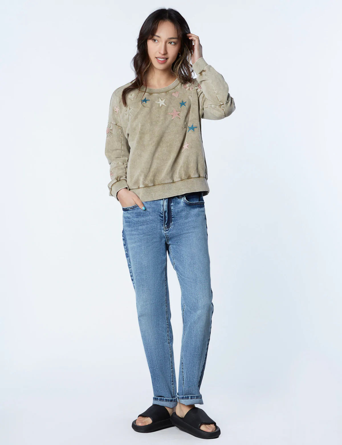 Happy Embroidered Sweatshirt BT5069K - Billy T Shop