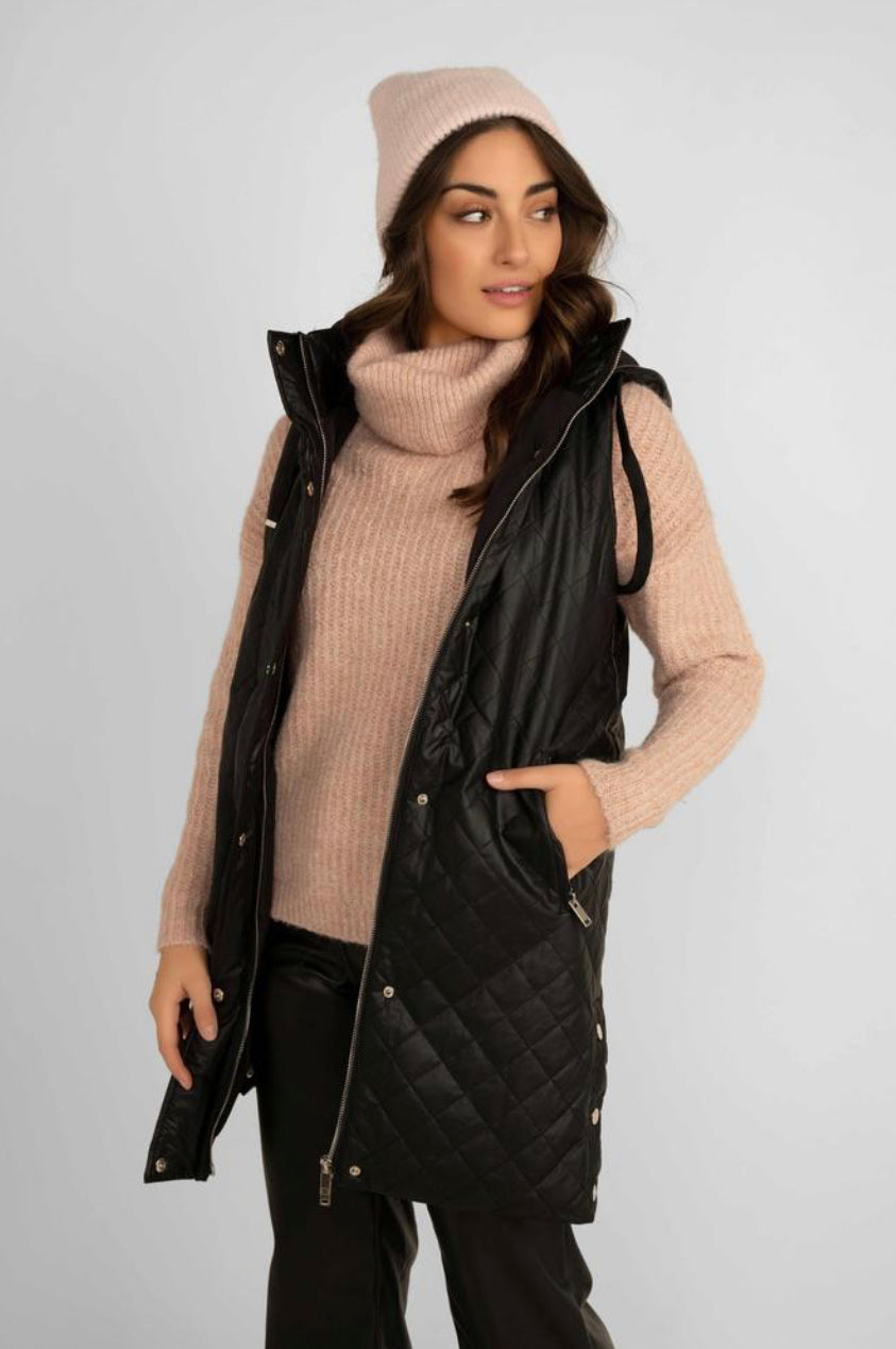 Quilted Faux Leather Vest Carre Noir