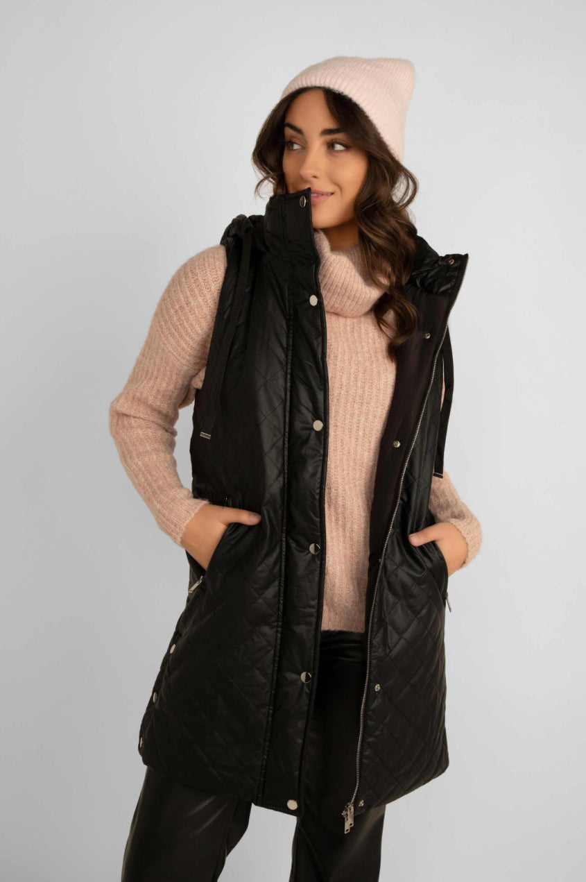 Quilted Faux Leather Vest Carre Noir