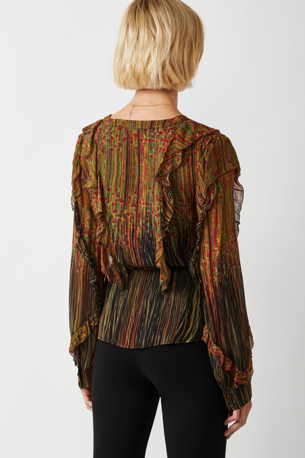 Moss V-Neck Top With Ruffles - ECRU
