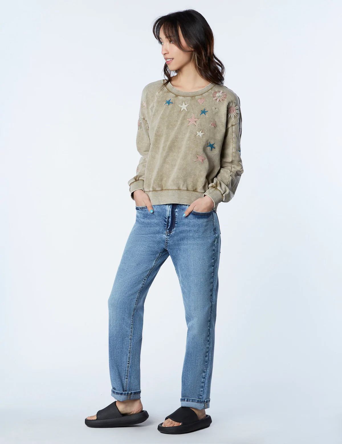 Happy Embroidered Sweatshirt BT5069K - Billy T Shop