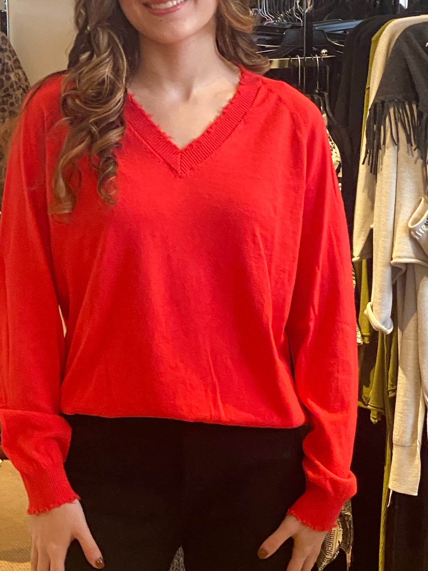 Fine Cotton/Cashmere Distressed LS V - Minnie Rose