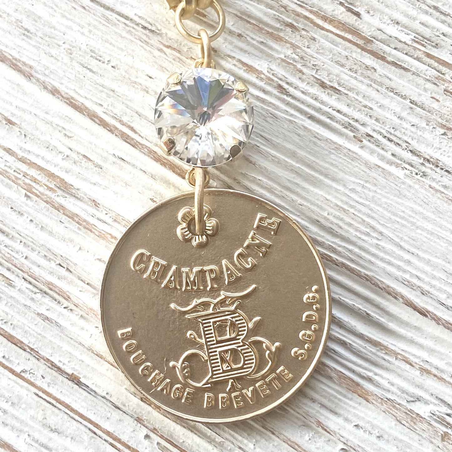 Champagne French coin necklace boutique salon jewelry: Burnished silver