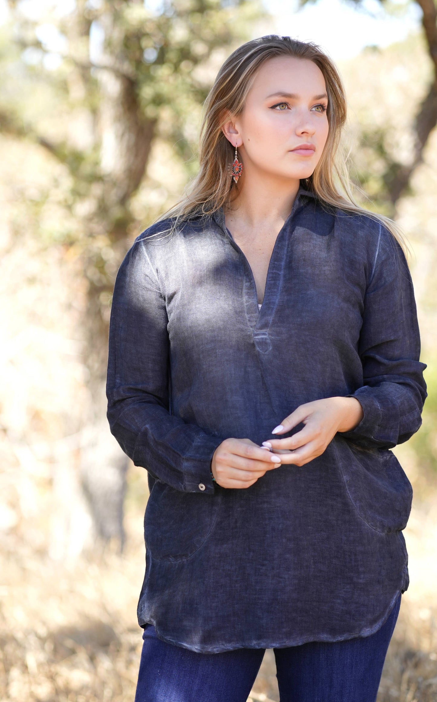 Anoushka Linen Top Navy: Navy / XL