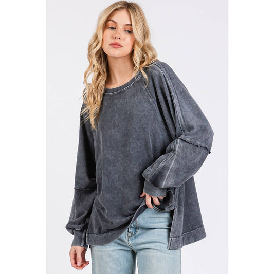 Mineral Wash Raglan Long Sleeve Oversized Top S15303