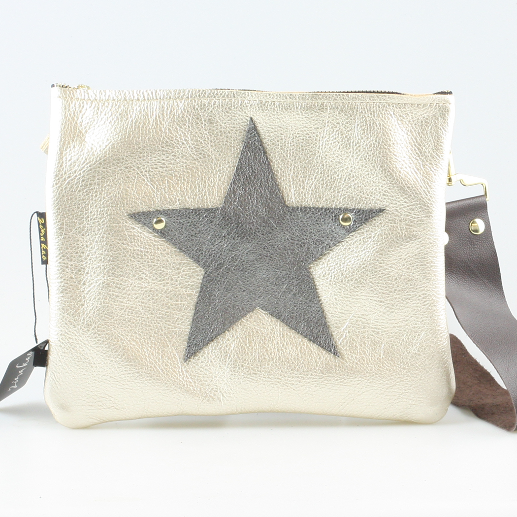 The Applique Taylor Crossbody Bag: Gunmetal w/Platinum Heart / Unlined / 11"x9.5"