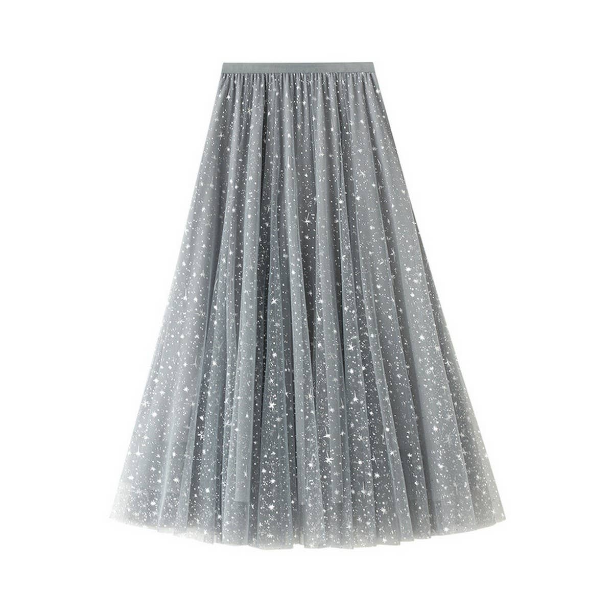Starry Sequin Tulle A-Line Fairy Midi Skirt_CWBMS0389: Pink / (OS) 1