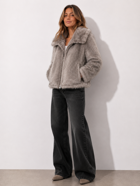 Dumbo Reversible Faux Fur & Leather Bomber Jacket Fur Jacket: Black/Brown / L/XL