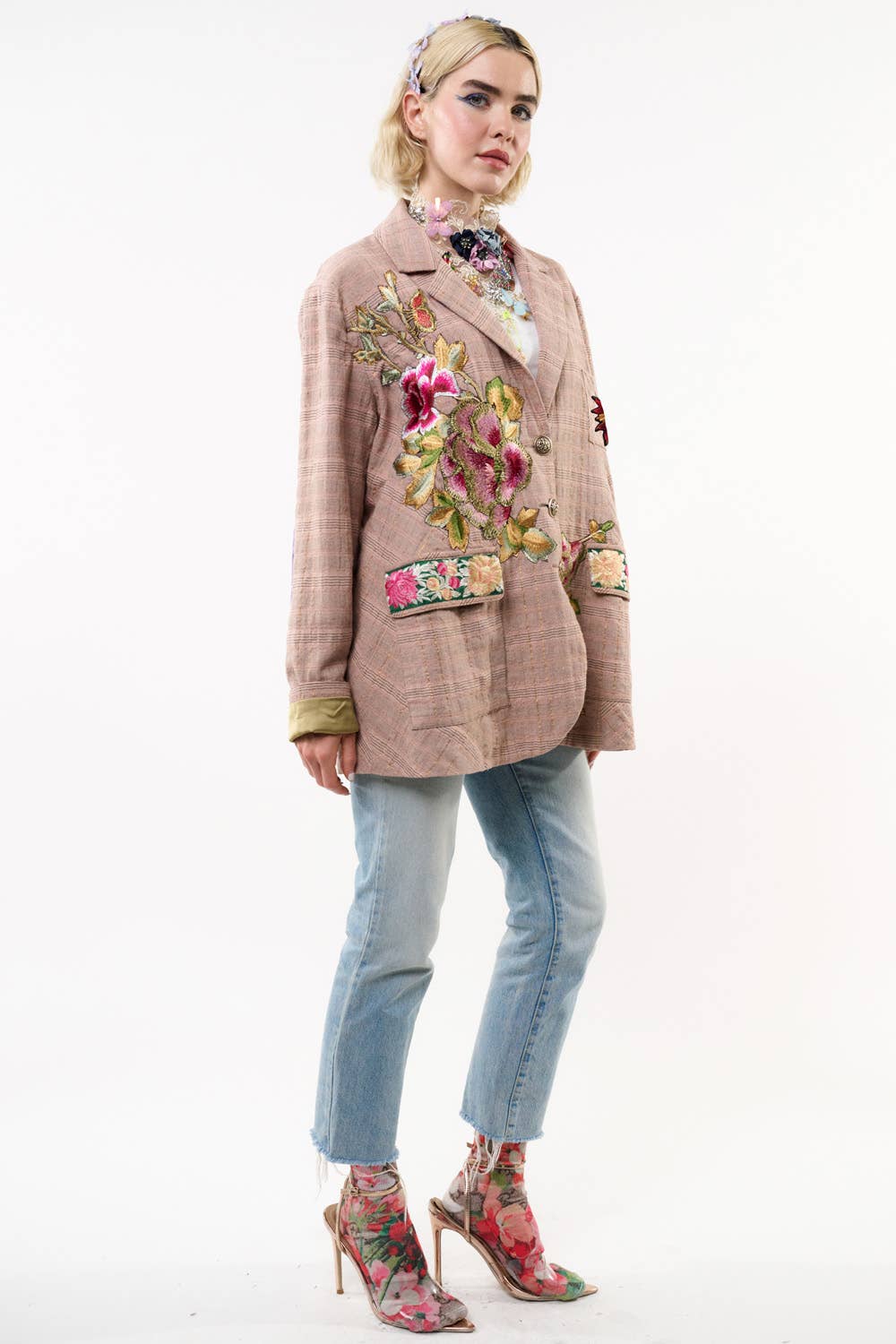 Sudden Sensation Blazer | Pink Jacket | Embroidered Jacket: Pink Ash / S