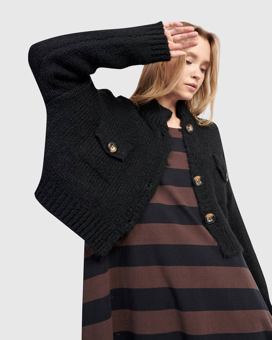 Trucker Cardigan, Black: BLACK / L (US 14-16)