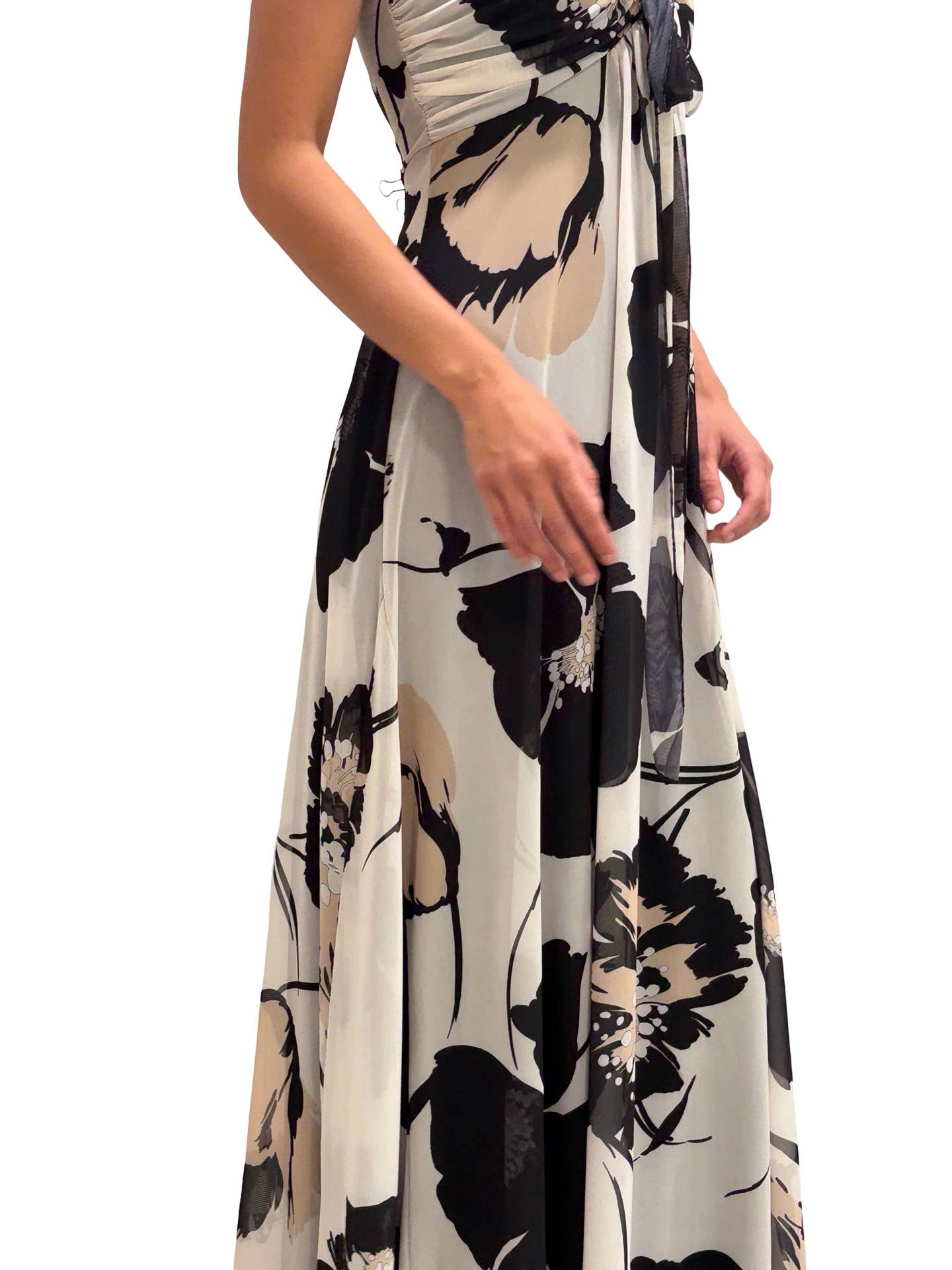 KATE Long Strapless Flared Empire Waist  Printed Mesh Dress : S